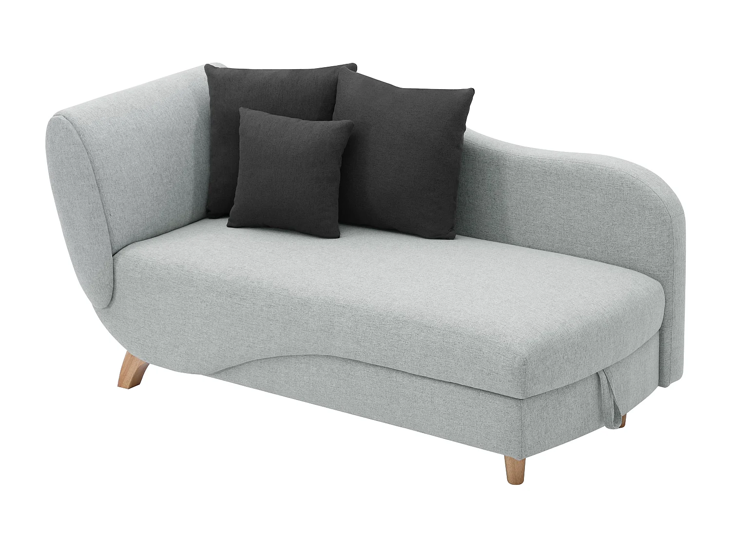 Méridienne droite convertible en tissu gris clair avec coffre de rangement PENELOPE