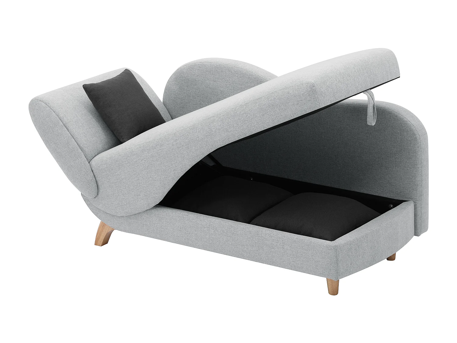 Méridienne droite convertible en tissu gris clair avec coffre de rangement PENELOPE