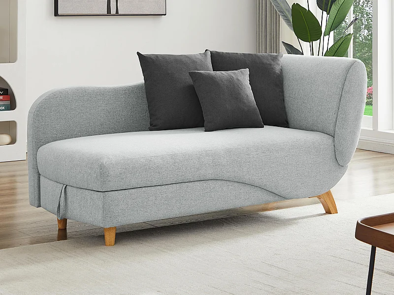 Méridienne gauche convertible en tissu gris clair avec coffre de rangement PENELOPE