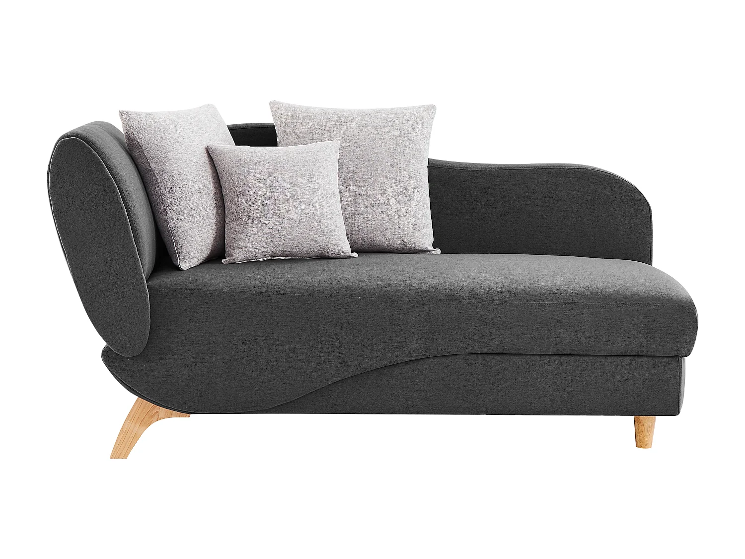 Méridienne droite convertible en tissu anthracite avec coffre de rangement PENELOPE