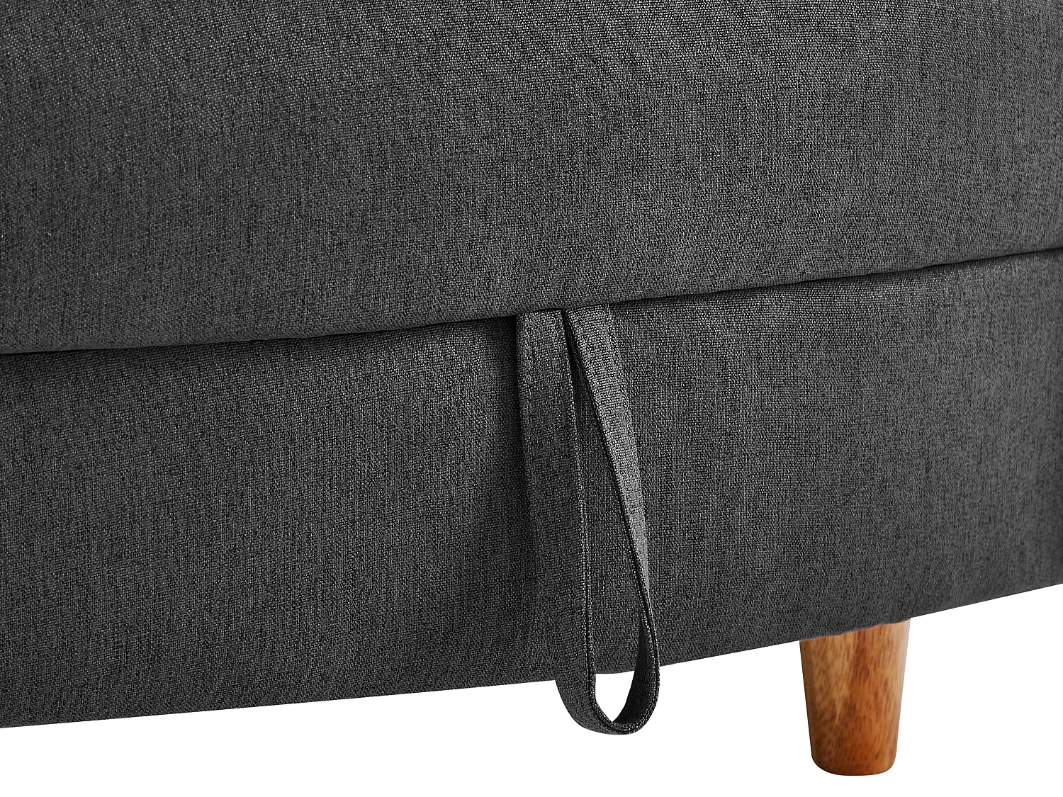 Méridienne droite convertible en tissu anthracite avec coffre de rangement PENELOPE