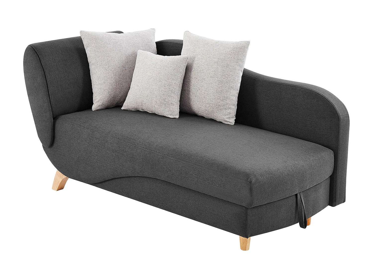 Méridienne droite convertible en tissu anthracite avec coffre de rangement PENELOPE