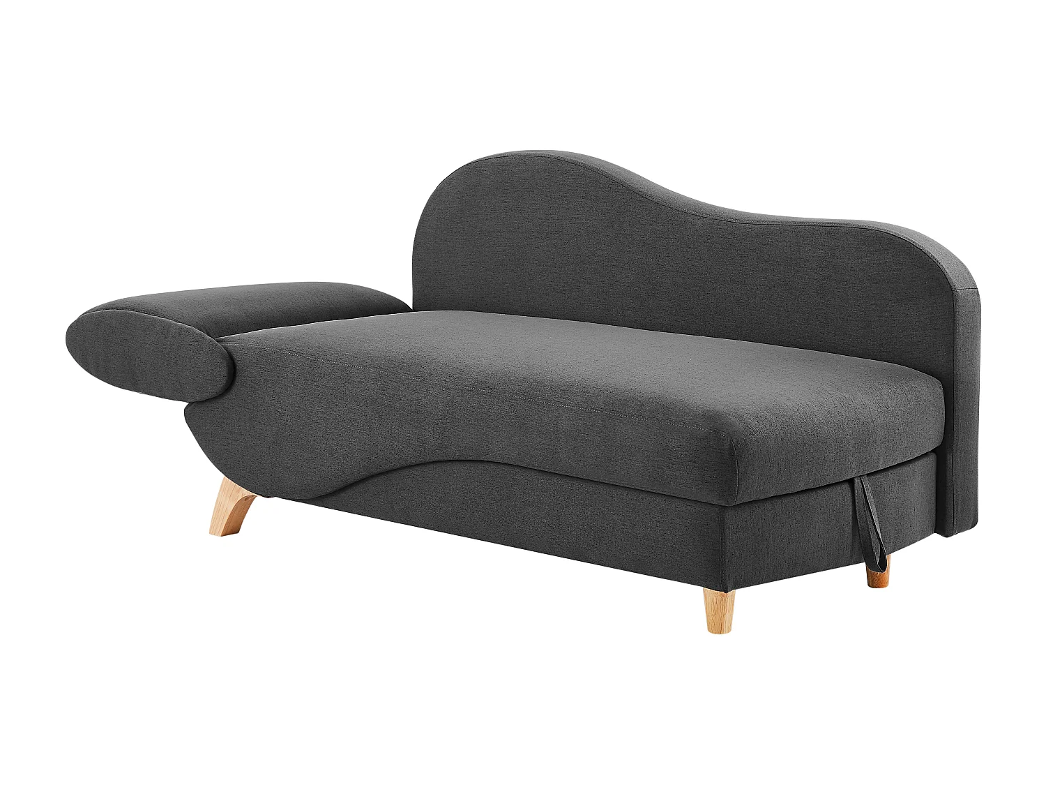 Méridienne droite convertible en tissu anthracite avec coffre de rangement PENELOPE