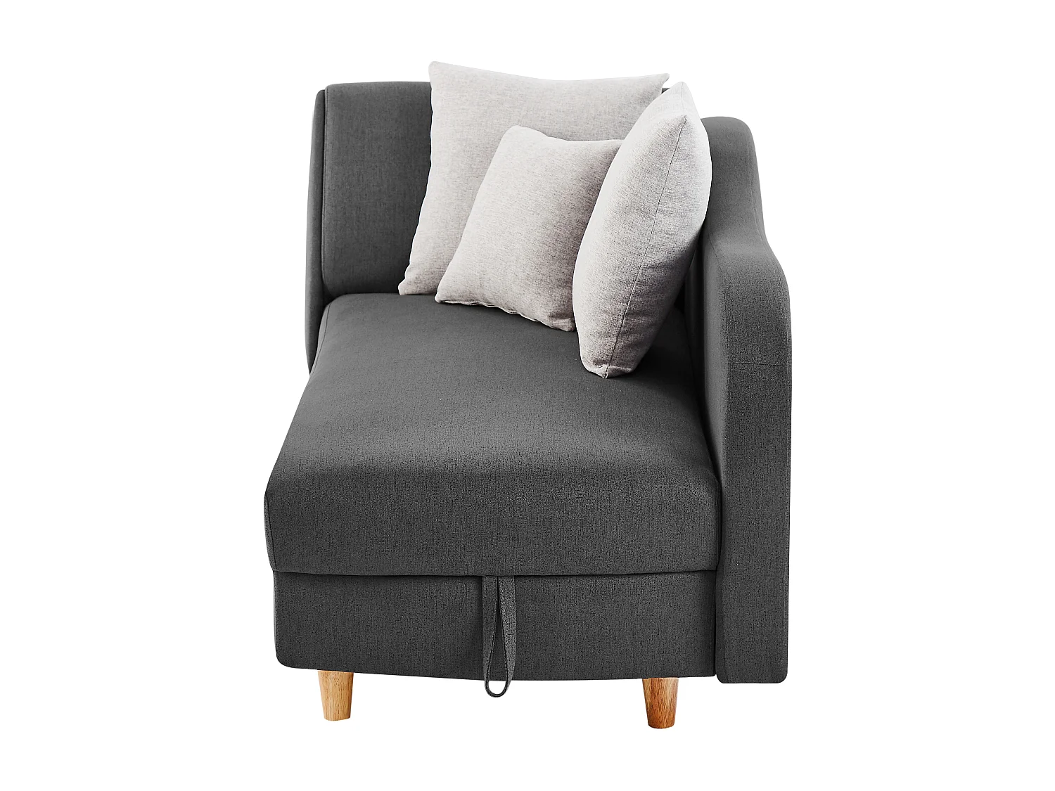 Méridienne droite convertible en tissu anthracite avec coffre de rangement PENELOPE