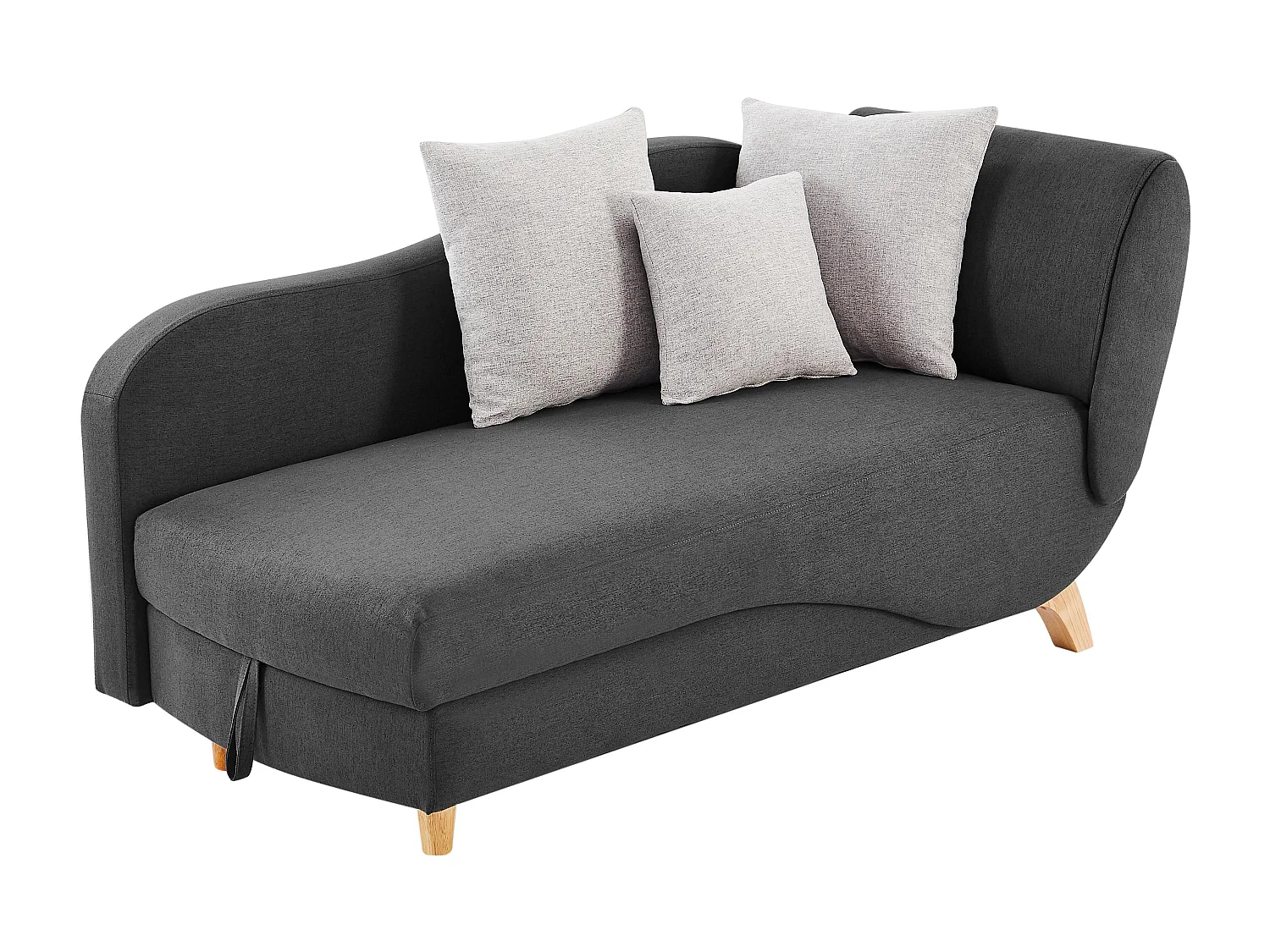 Méridienne gauche convertible en tissu anthracite avec coffre de rangement PENELOPE