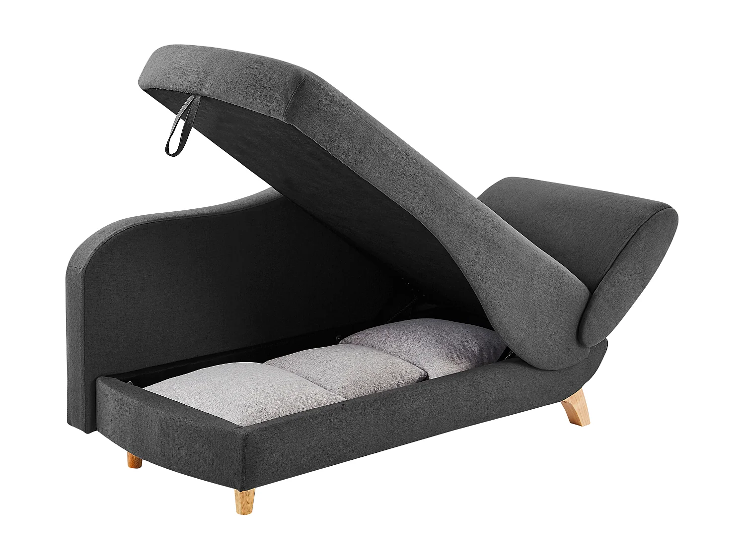 Méridienne gauche convertible en tissu anthracite avec coffre de rangement PENELOPE