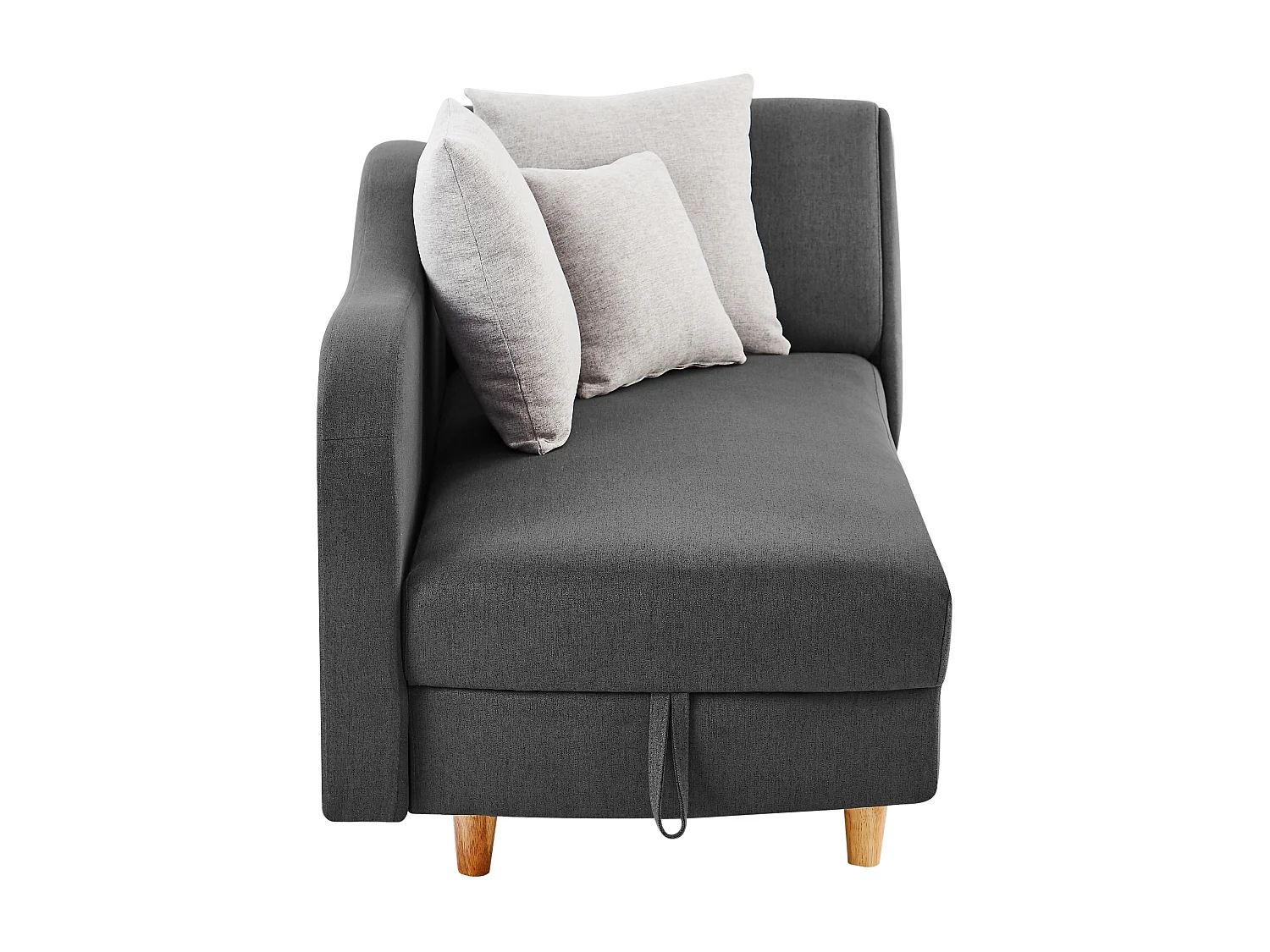 Méridienne gauche convertible en tissu anthracite avec coffre de rangement PENELOPE