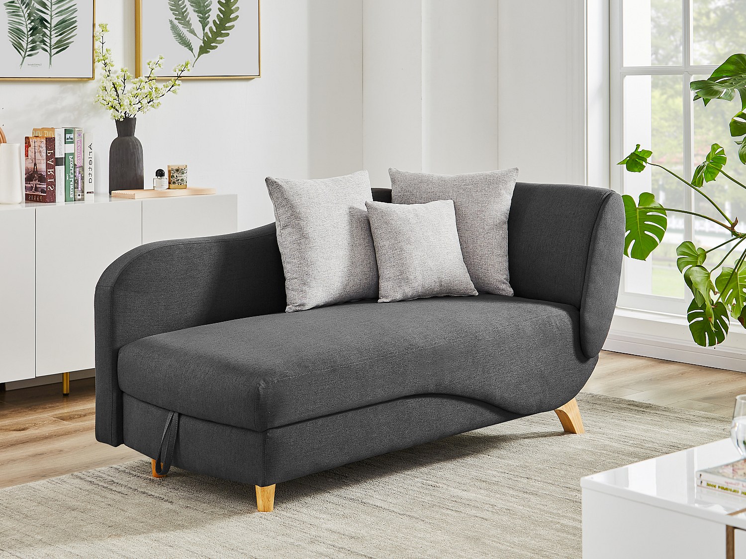 Vente-unique Recamiere Mit Schlaffunktion & Stauraum - Linksseitig - Stoff - Anthrazit - Penelope