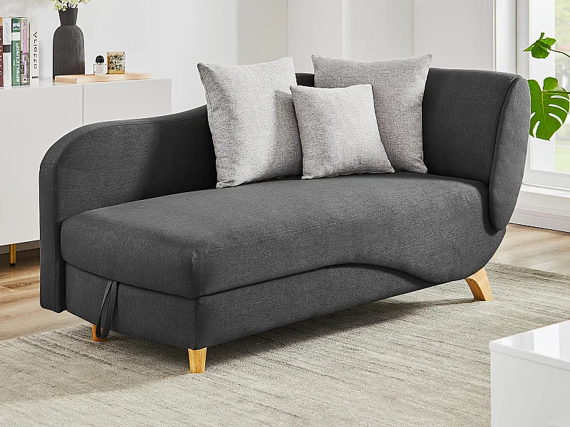 Méridienne gauche convertible en tissu anthracite avec coffre de rangement PENELOPE