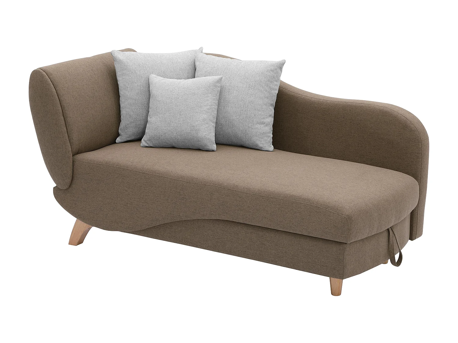Méridienne droite convertible en tissu marron avec coffre de rangement PENELOPE