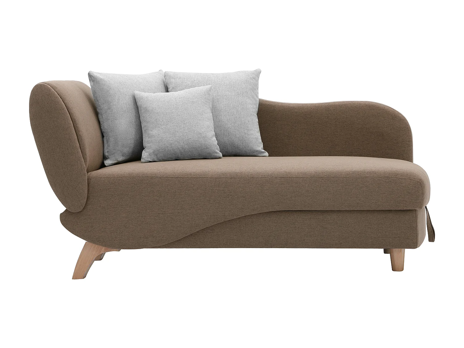 Méridienne droite convertible en tissu marron avec coffre de rangement PENELOPE