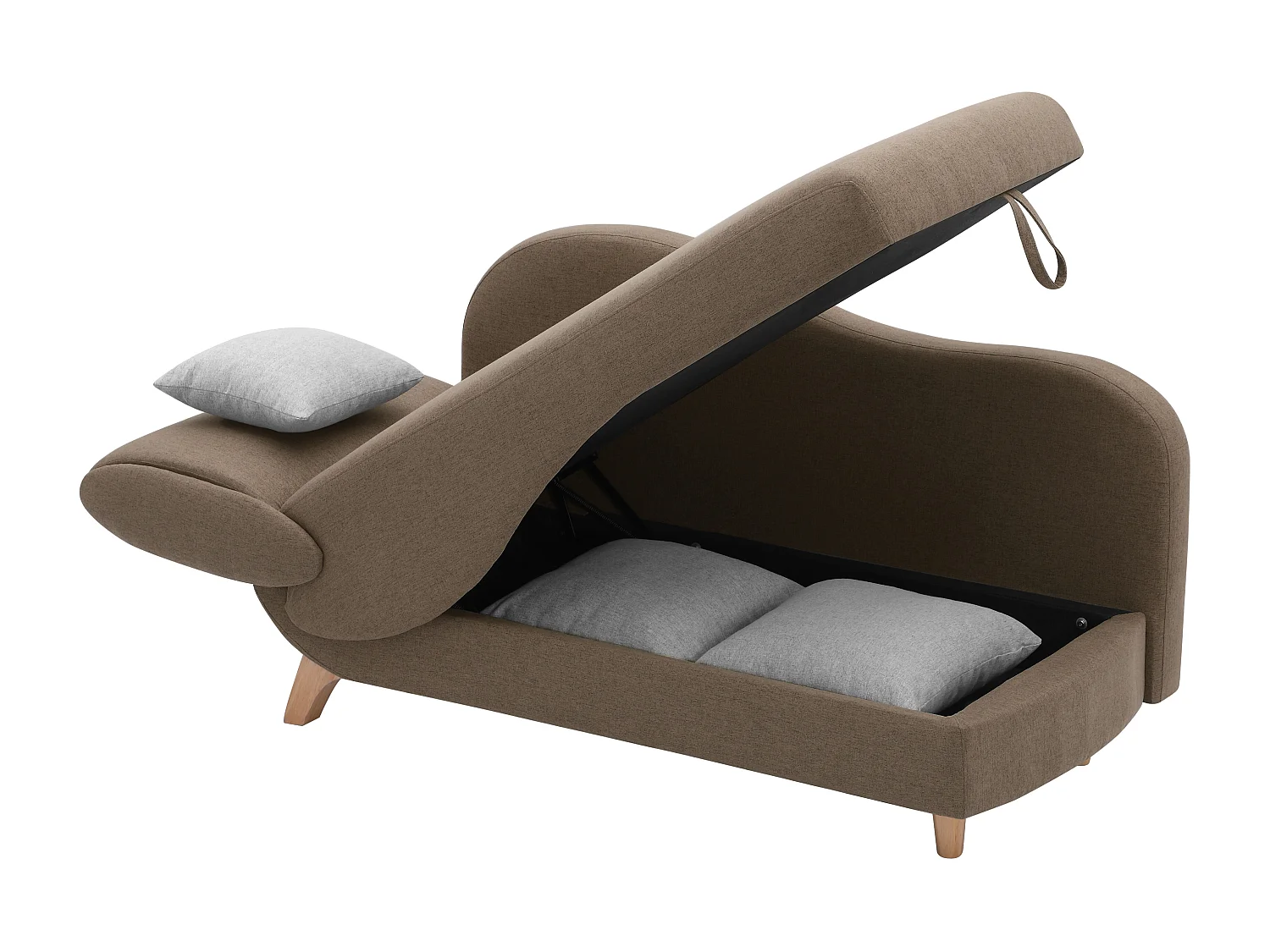 Méridienne droite convertible en tissu marron avec coffre de rangement PENELOPE