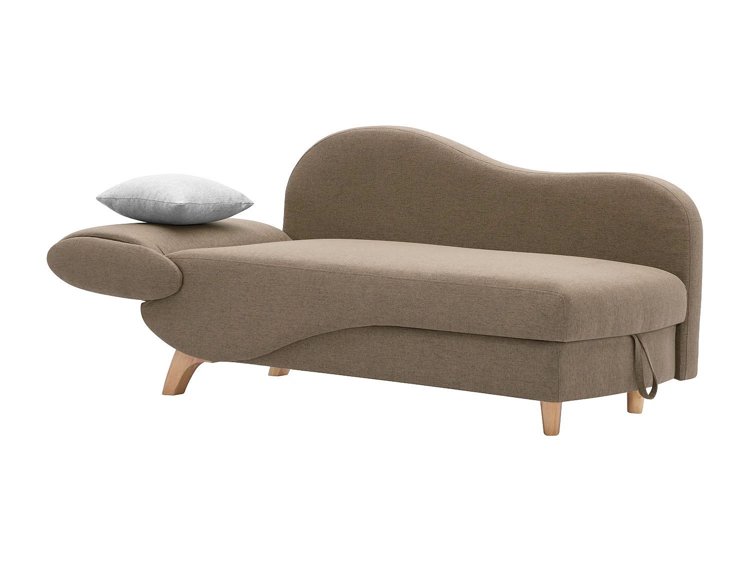 Méridienne droite convertible en tissu marron avec coffre de rangement PENELOPE