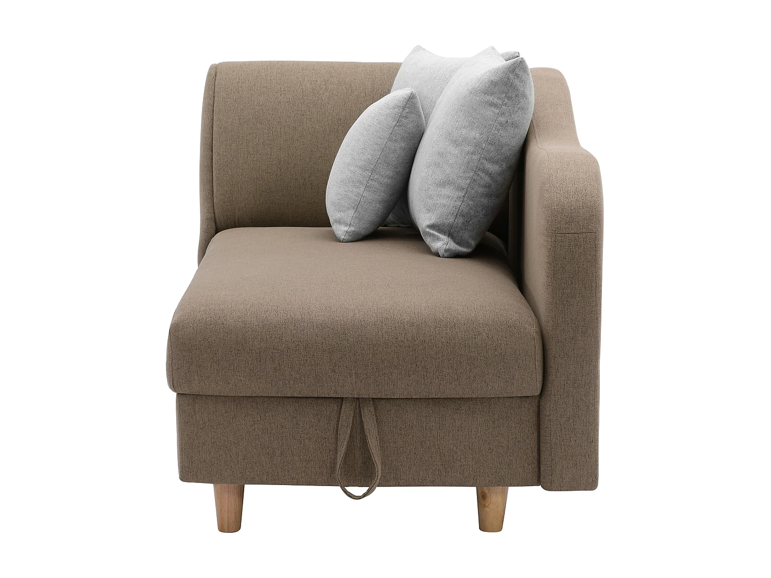 Méridienne droite convertible en tissu marron avec coffre de rangement PENELOPE