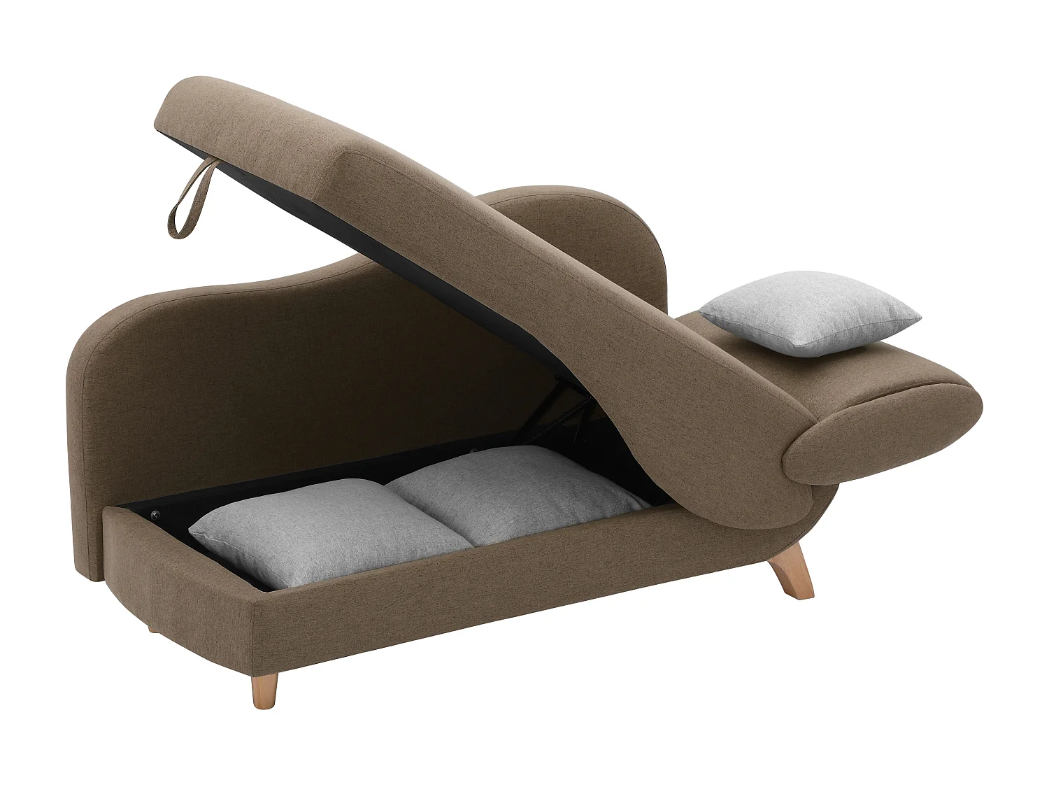 Méridienne gauche convertible en tissu marron avec coffre de rangement PENELOPE