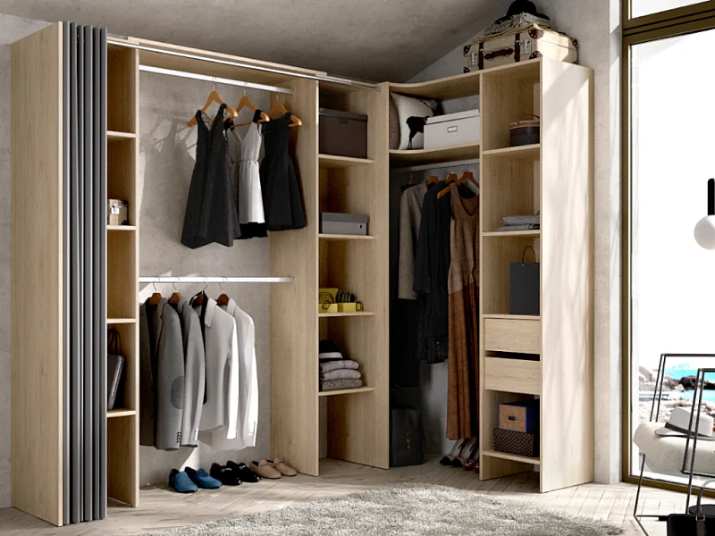 Verstelbare kledingkast DORIAN - L164/234 cm - Eikenkleur en grijs