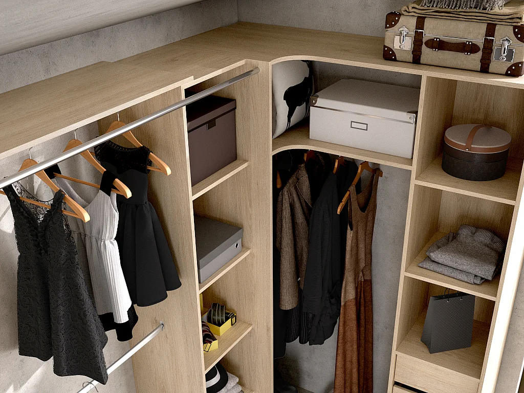 Udtrækkelig hjørne hjørdeskab DORIAN - L164/234 cm - Eg og grå