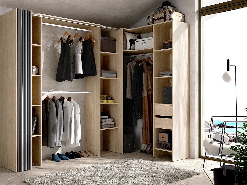 Kleiderschrank Kleiderschranksystem - B. 164/234 cm - Eichefarben & Grau - DORIAN