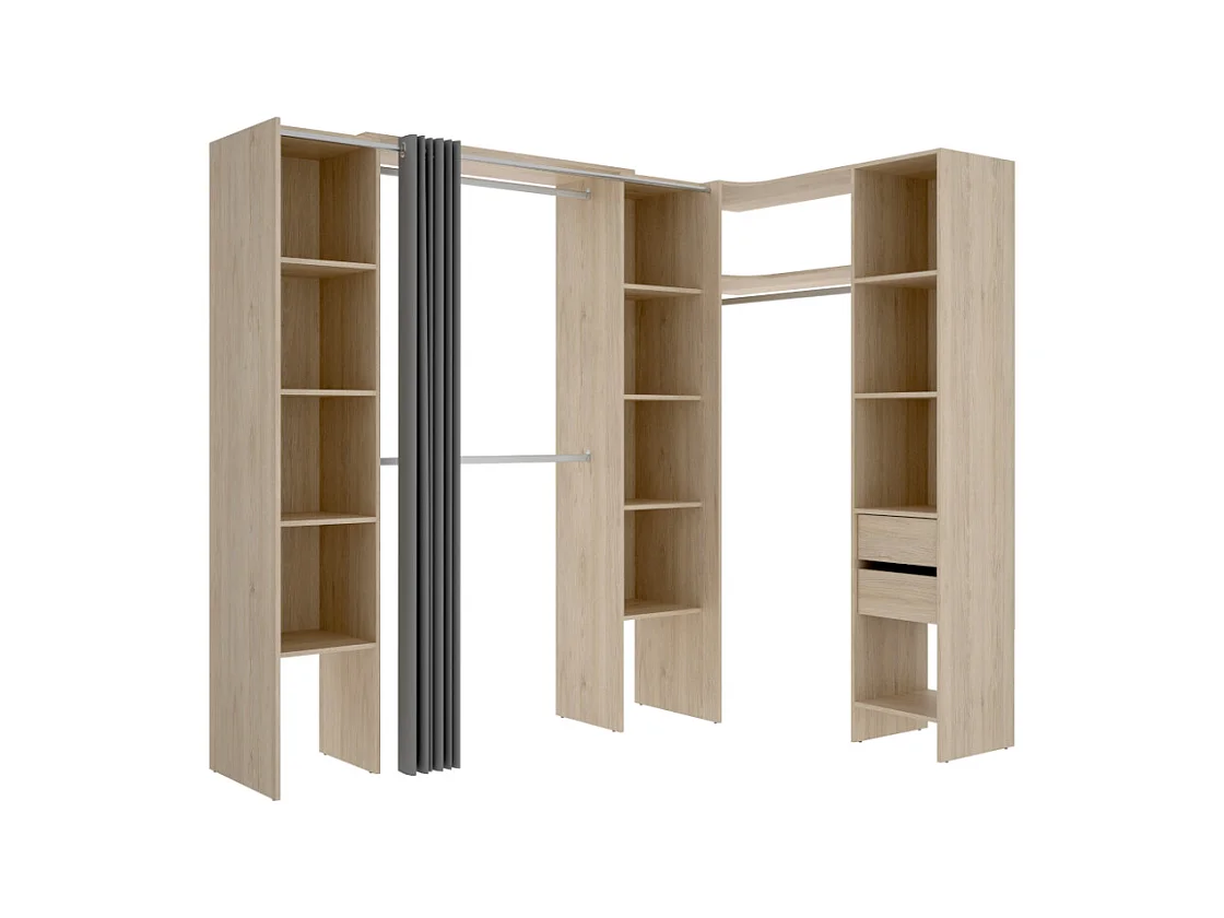 Verstelbare kledingkast DORIAN - L164/234 cm - Eikenkleur en grijs