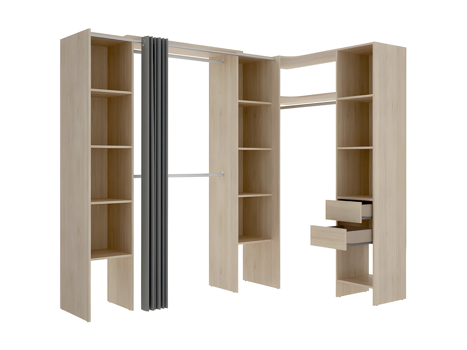 Verstelbare kledingkast DORIAN - L164/234 cm - Eikenkleur en grijs