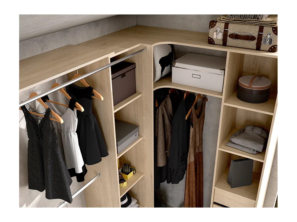 Verstelbare kledingkast DORIAN - L164/234 cm - Eikenkleur en grijs