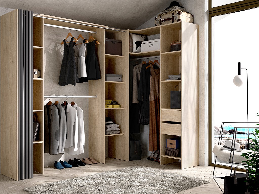 Vente-unique Kleiderschrank Kleiderschranksystem - B. 164/234 Cm - Eichefarben & Grau - Dorian