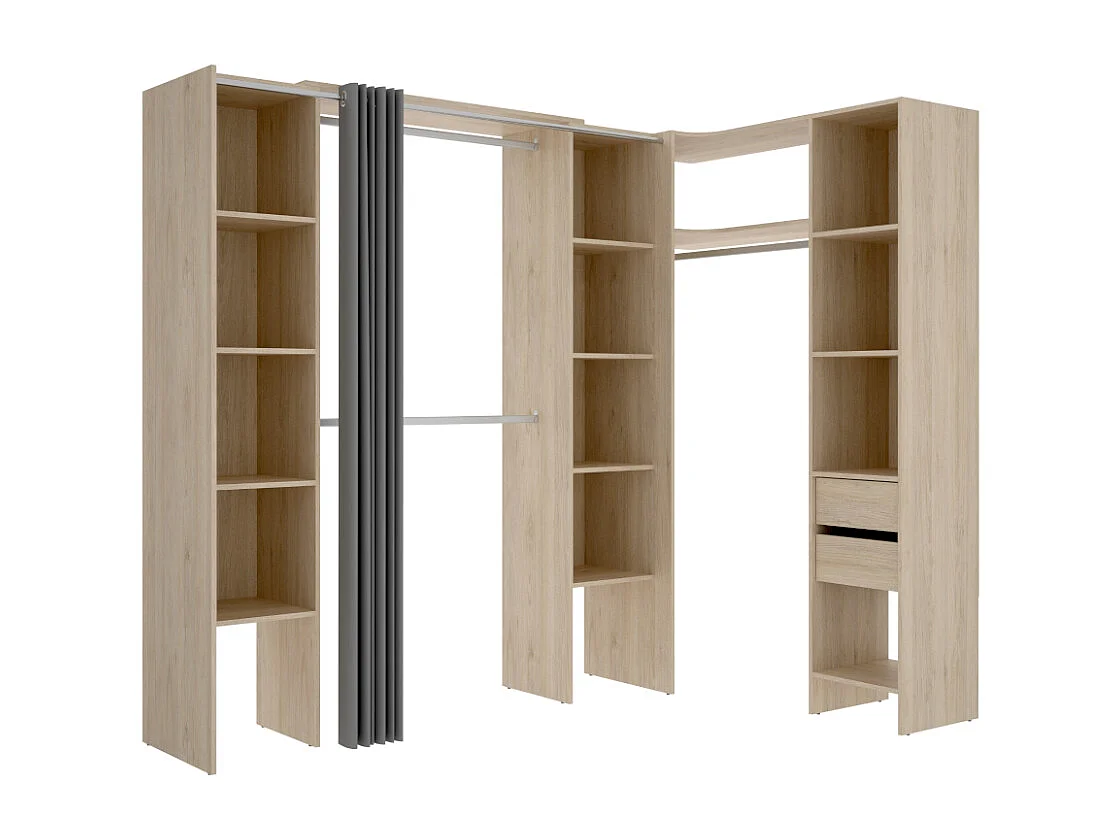 Rozkładana, narożna garderoba DORIAN – długość 164/234 cm – kolor dębowy i szary