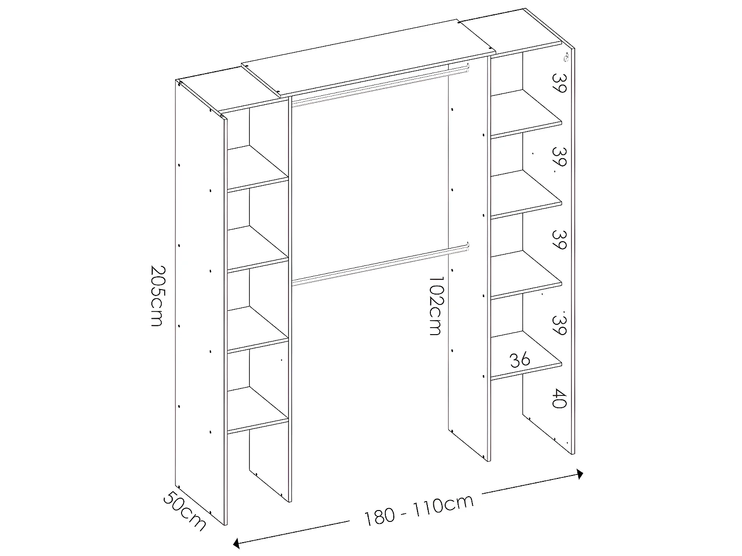 Rozkładana, narożna garderoba DORIAN – długość 164/234 cm – kolor dębowy i szary