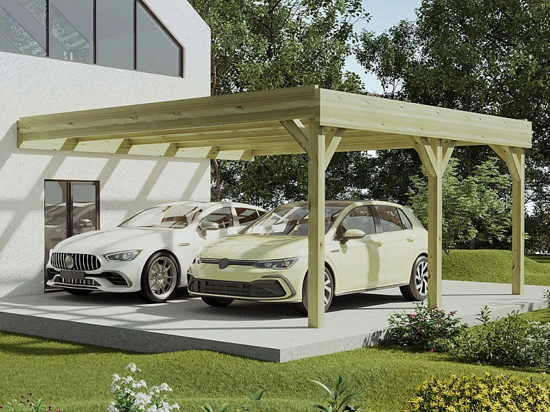 Carport pergola double adossé en bois traité - 2 voitures - 29,3 m² - ARTEMIDA de Expertland
