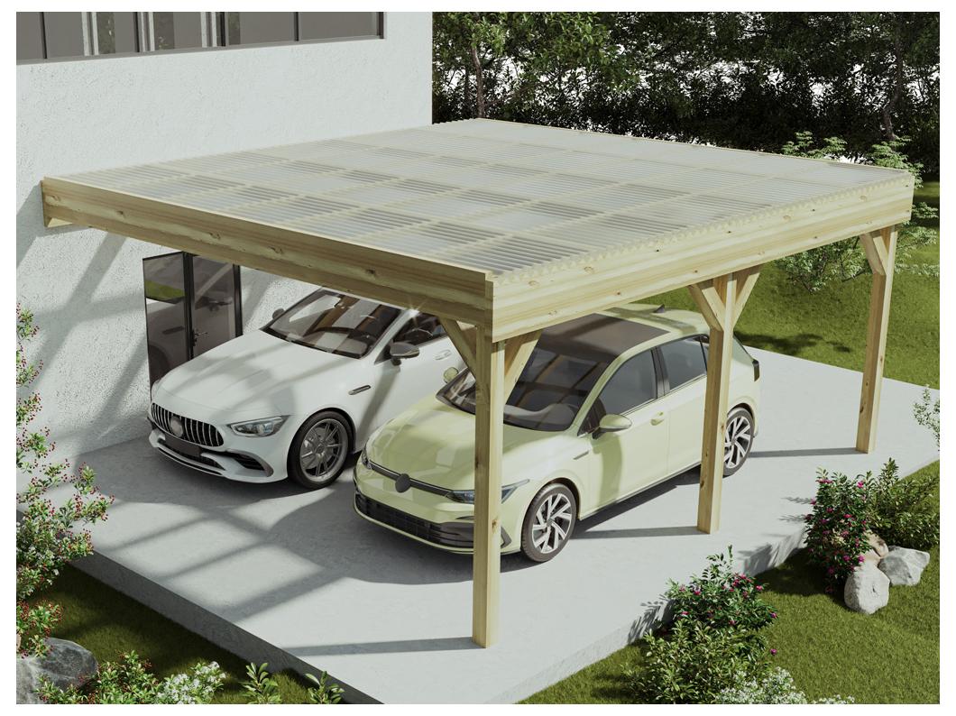 Cochera abierta doble adosada de madera tratada - con techo de PVC - 2 coches - 29,3 m² - ARTEMIDA de Expertland