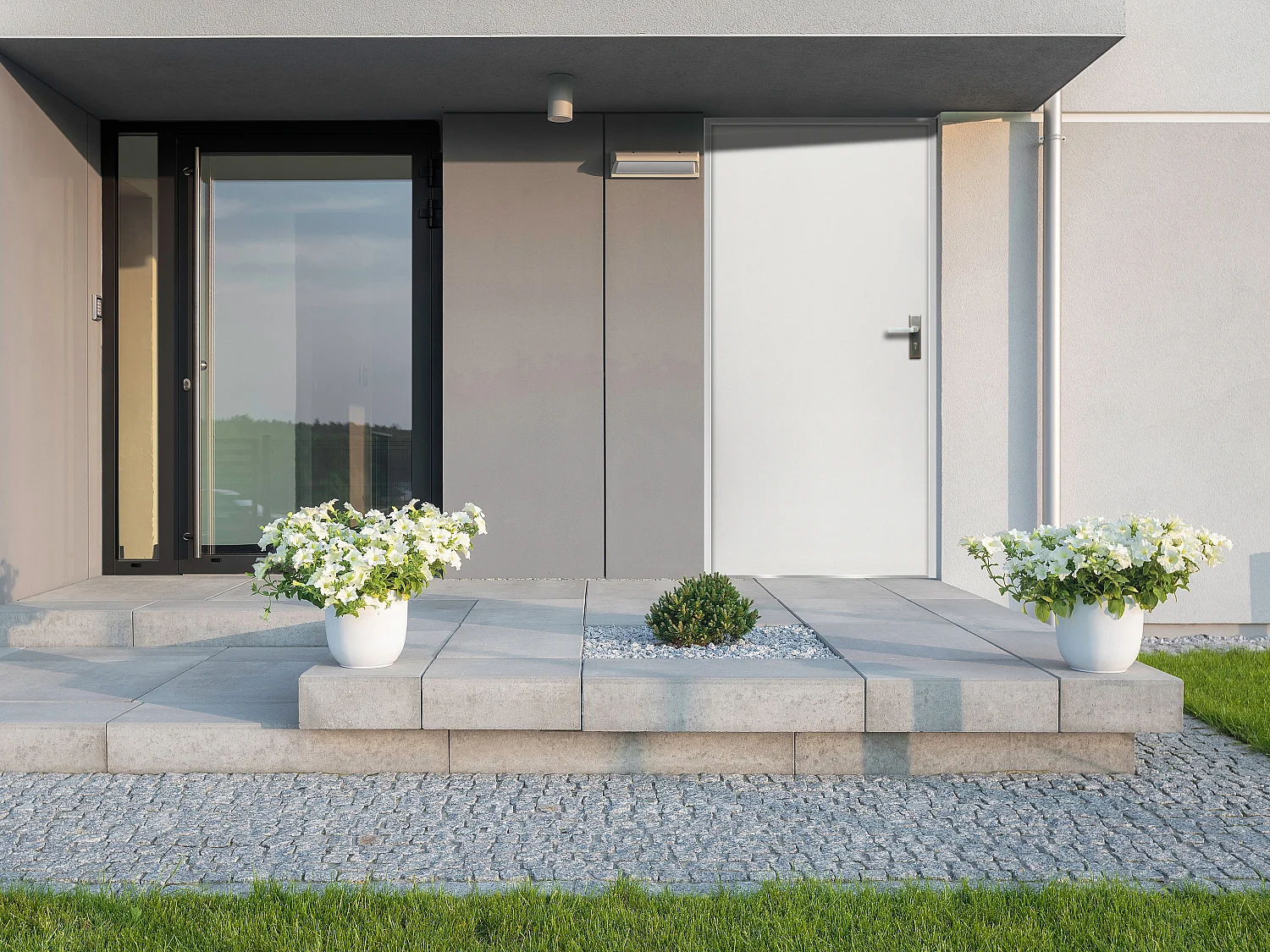 Eingangstür aus massivem Stahl H207 x B100 cm weiß - Stärke 55 mm - DIN links - AGUEDA