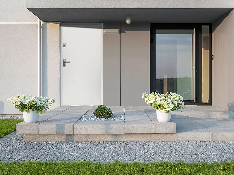 Porte d'entrée en acier pleine H207 x L100 cm blanc - poussant droit - AGUEDA