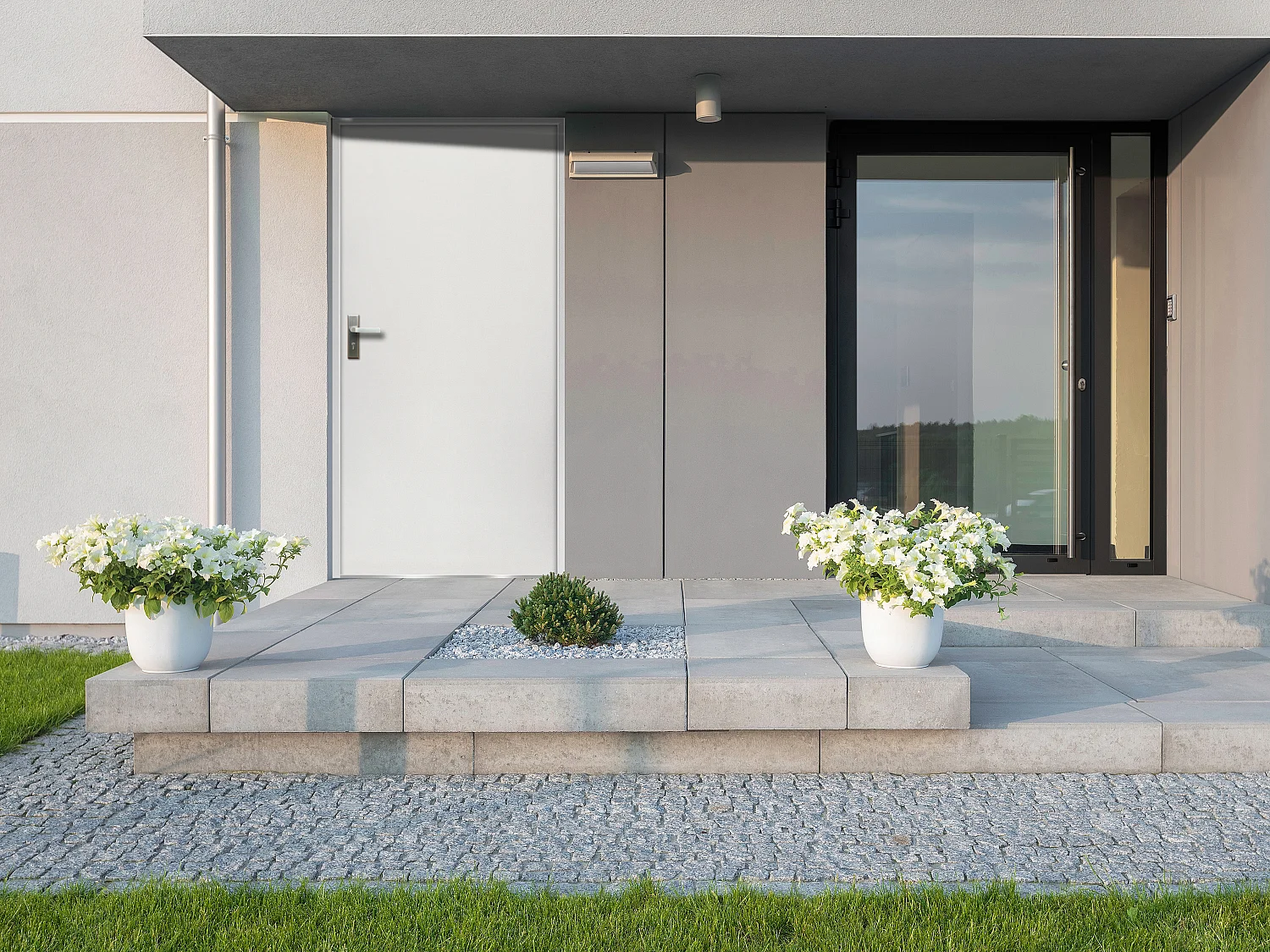 Porte d'entrée en acier pleine H207 x L100 cm blanc - épaisseur 55 mm - poussant droit - AGUEDA