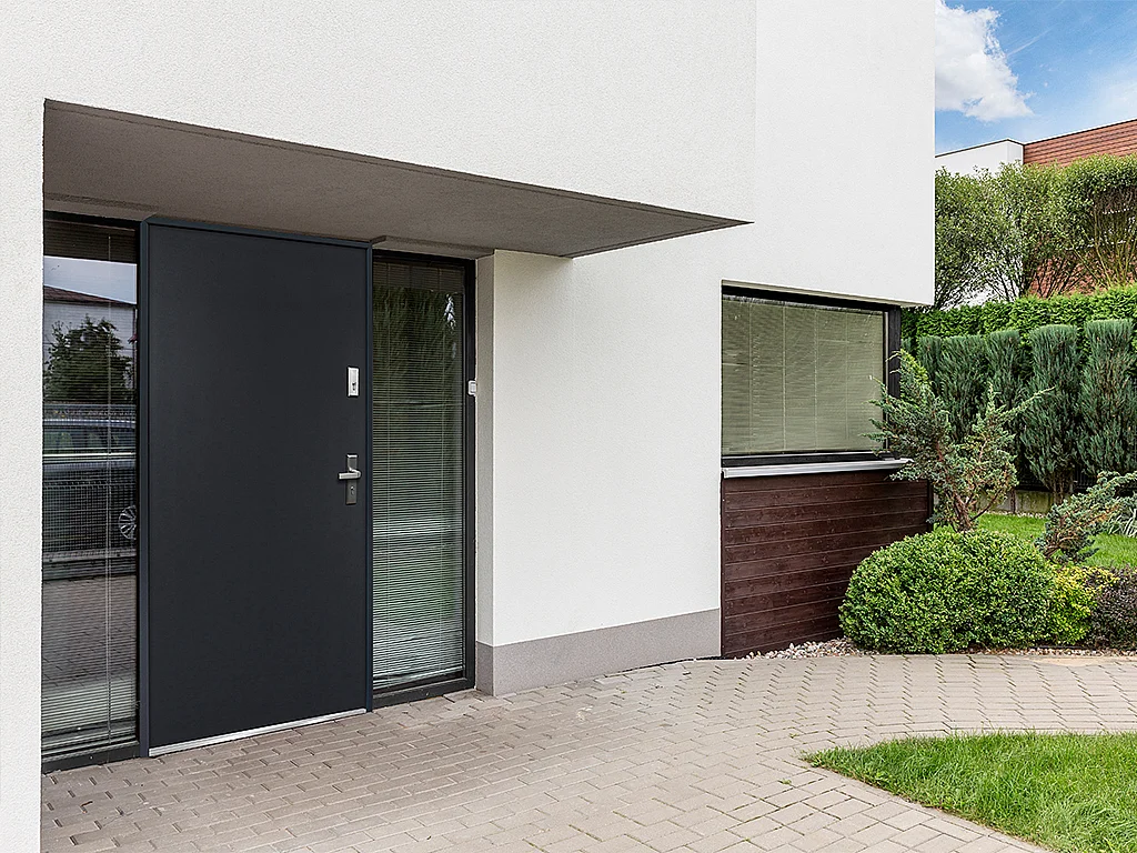 Porte d'entrée en acier pleine H207 x L100 cm anthracite - poussant gauche - AGUEDA