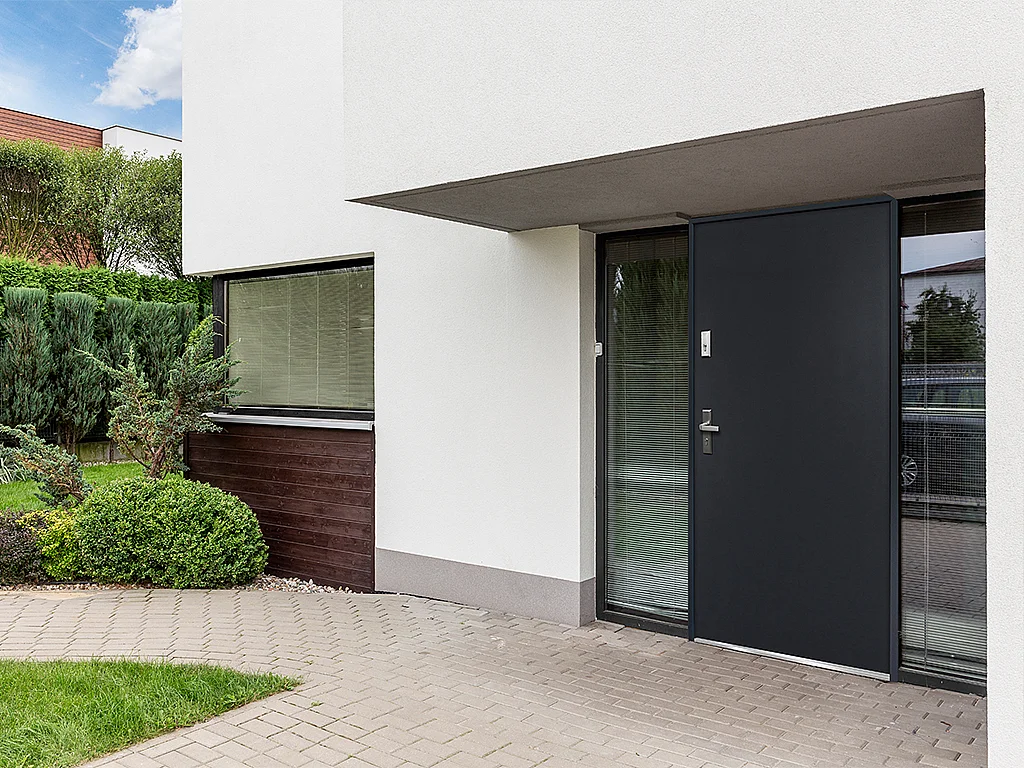 Porte d'entrée en acier pleine H207 x L100 cm anthracite - poussant droit - AGUEDA