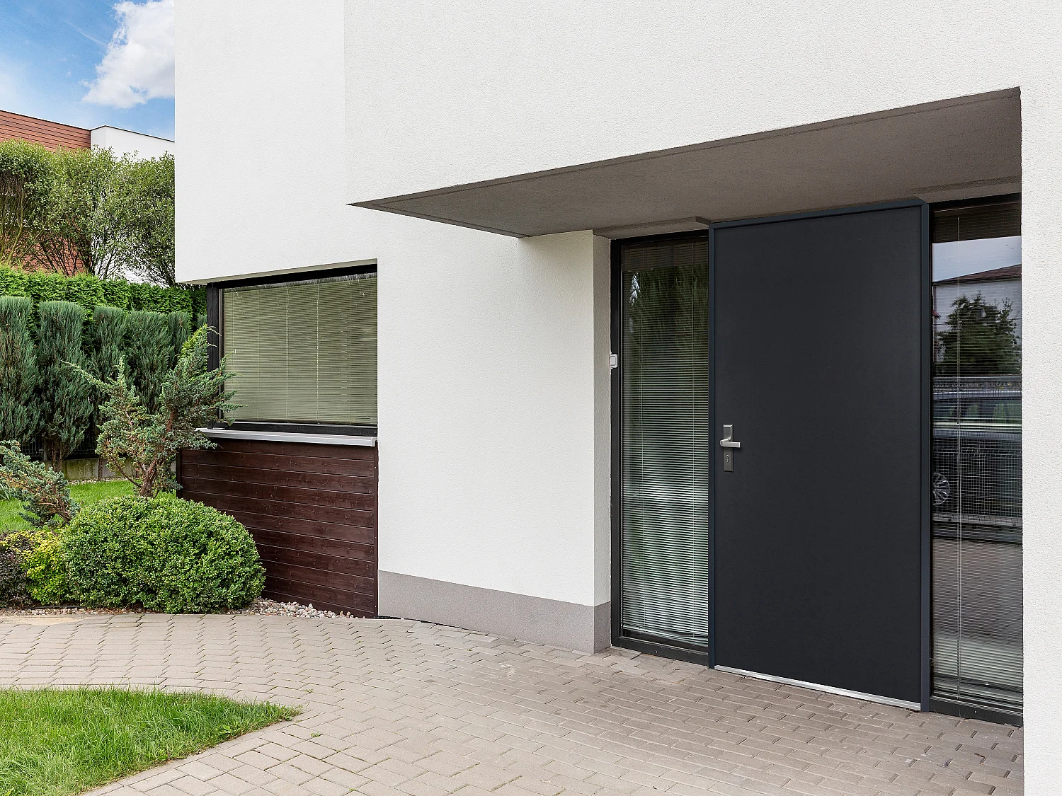 Porte d'entrée en acier pleine H207 x L100 cm anthracite - épaisseur 55 mm - poussant droit - AGUEDA