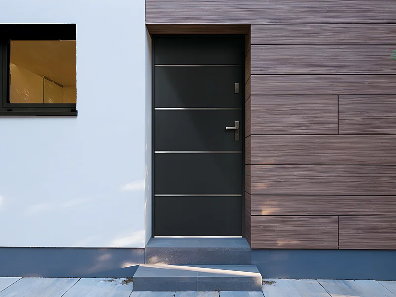 Porta d'ingresso Apertura verso sinistra H207 x L100 cm in Acciaio massiccio e Inox Antracite - NAXARA