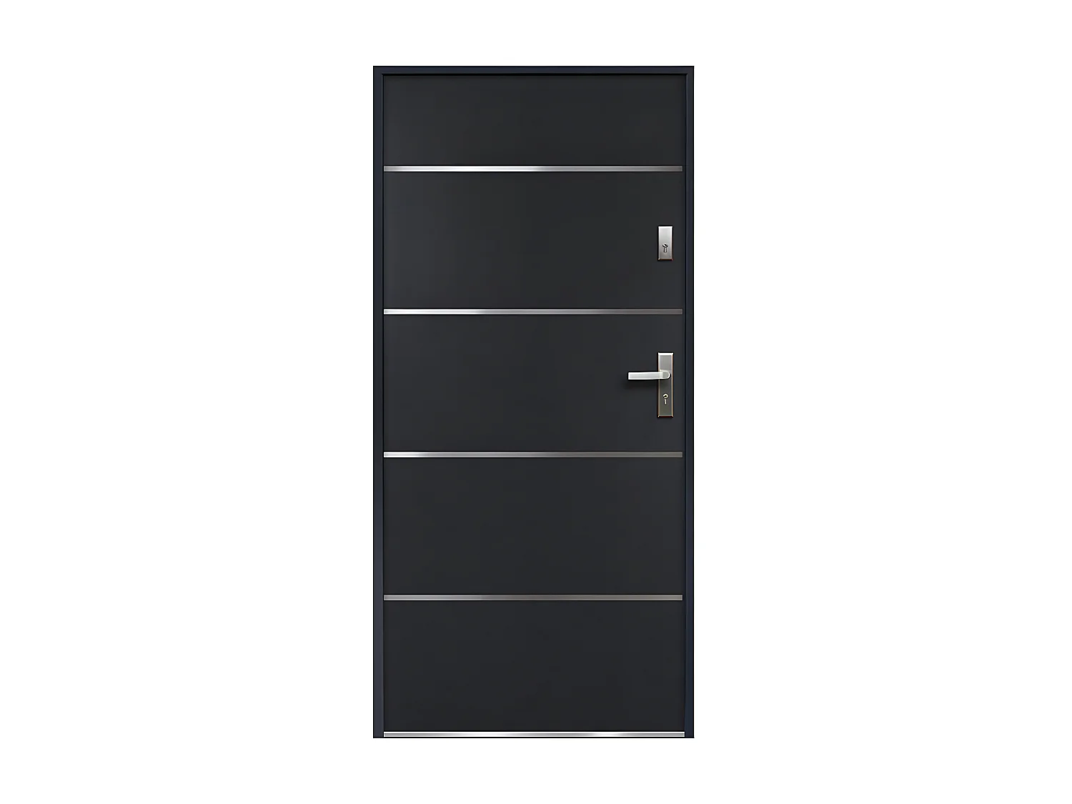 Porte d'entrée en acier pleine et inox H207 x L100 cm anthracite - poussant gauche - NAXARA