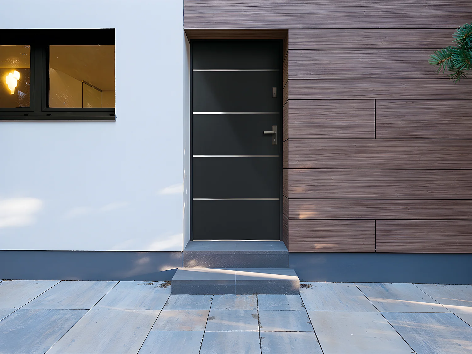 Porte d'entrée en acier pleine et inox H207 x L100 cm anthracite - poussant gauche - NAXARA