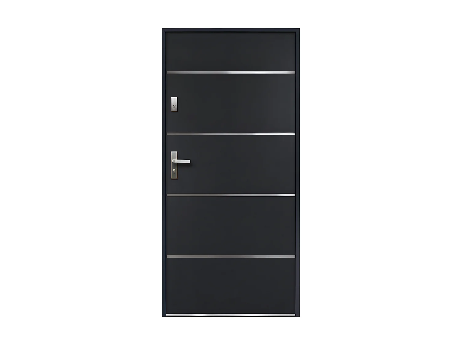 Porte d'entrée en acier pleine et inox H207 x L100 cm anthracite - poussant droit - NAXARA