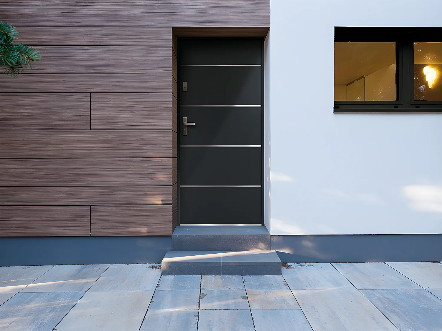 Porte d'entrée en acier pleine et inox H207 x L100 cm anthracite - poussant droit - NAXARA