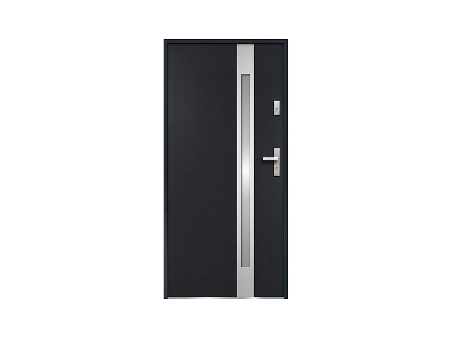 Porta de entrada em aço envidraçado com inox de A.207 x L.100 cm cor antracite com abertura para a esquerda - BRAGA