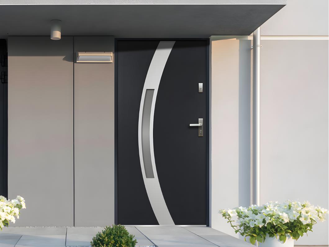 Porte d'entrée en acier vitrée avec inox H207 x L100 cm anthracite - poussant gauche - TROFA