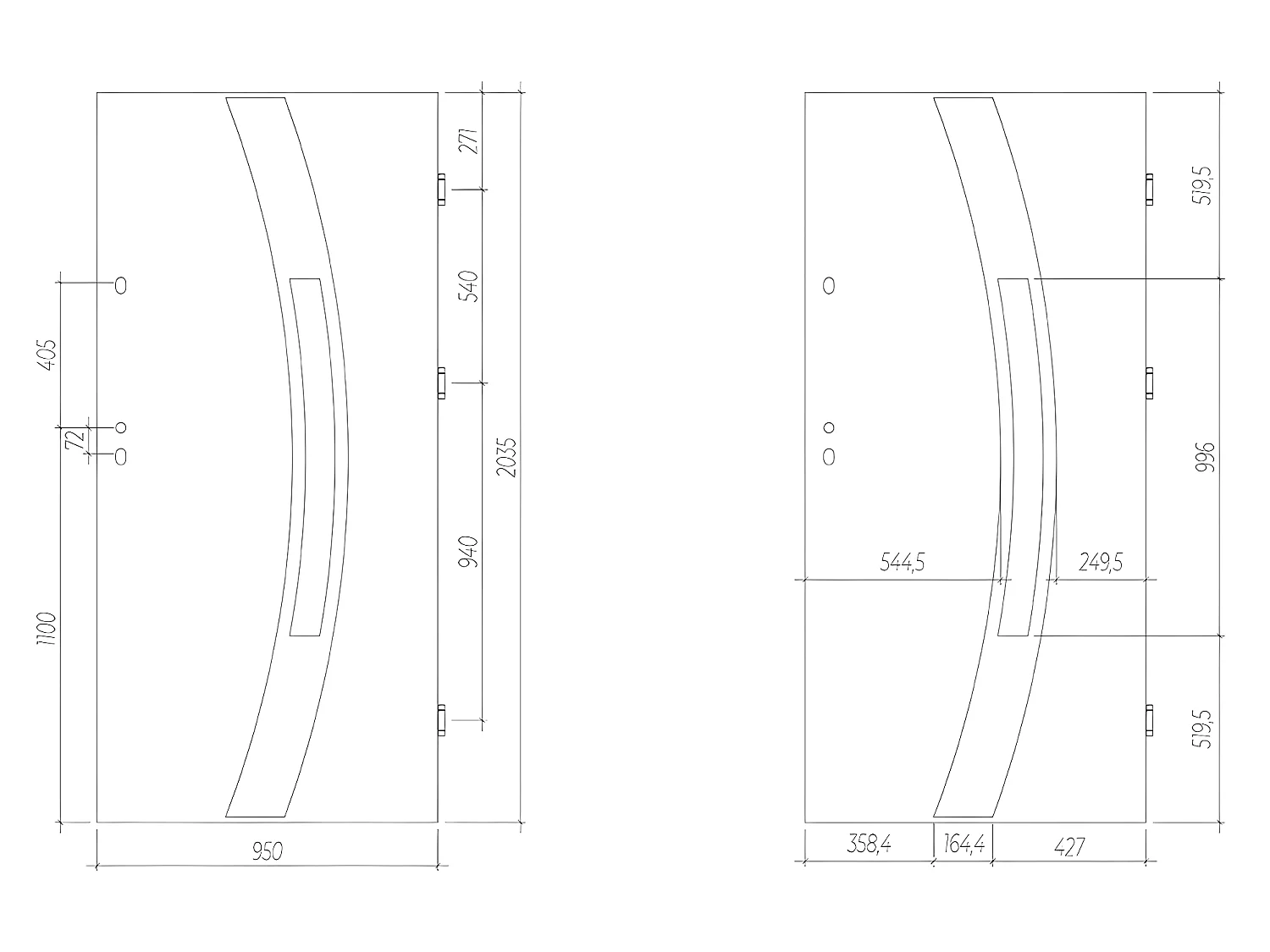 Drzwi wejściowe ze stali nierdzewnej, z przeszkleniami, 207 × 100 cm (wys. × szer.), kolor antracytowy – skrzydło prawe - TROFA