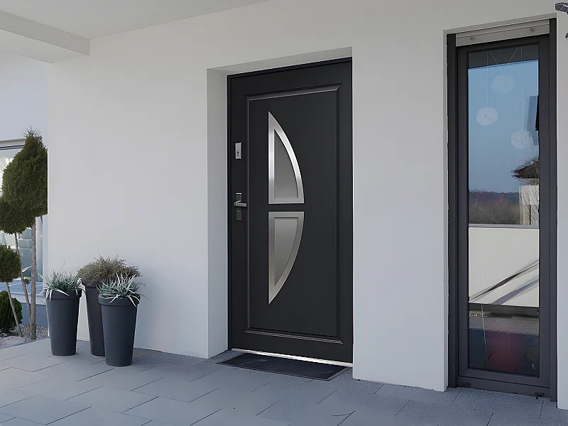 Porta d'ingresso Apertura verso destra H.207 x l.100 cm in Acciaio smaltato e Inox Antracite - COVAS