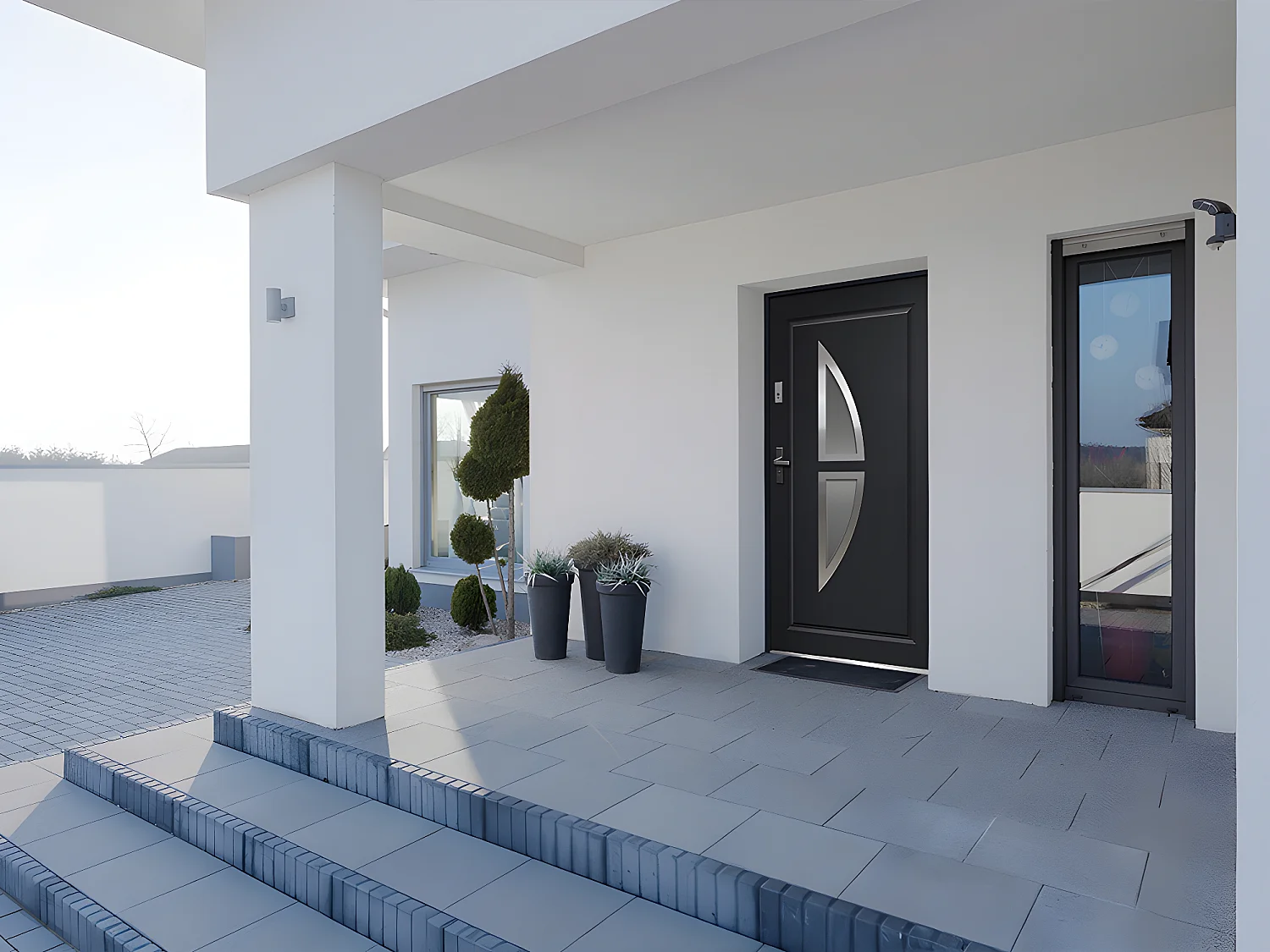 Porte d'entrée en acier vitrée avec inox H207 x L100 cm anthracite - poussant droit - COVAS