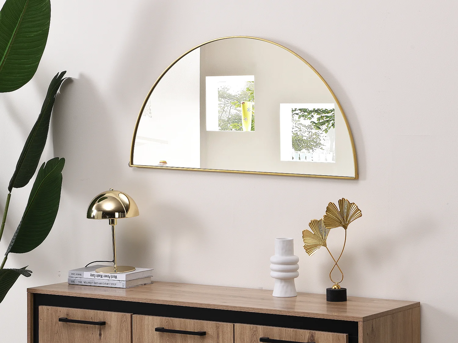 Miroir demi-cercle design en métal - L.50 x H.100 cm  - Doré - GAVRA