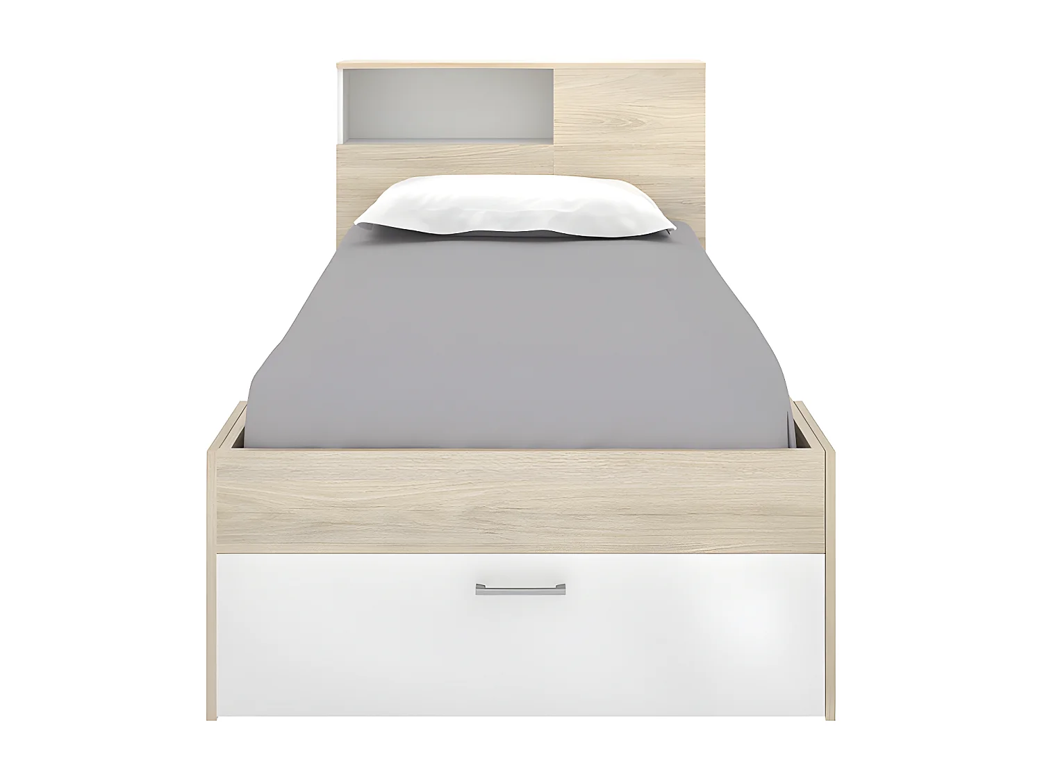 Cama para crianças com cabeceira, arrumação e gaveta de 90x190 cm cor branco e carvalho - LEANDRE
