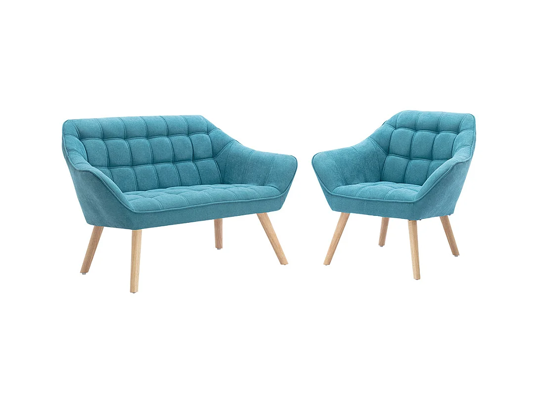 Canapé 2 places et fauteuil en tissu bleu CASERTA