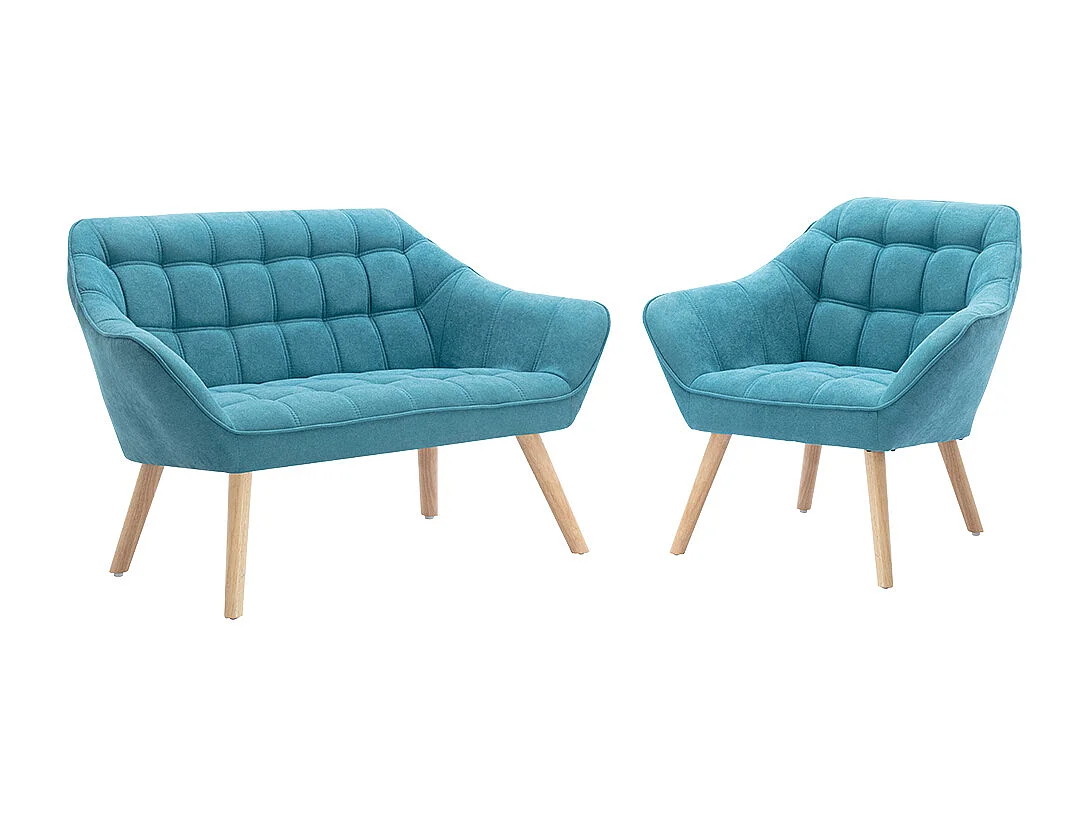 Canapé 2 places et fauteuil en tissu bleu CASERTA